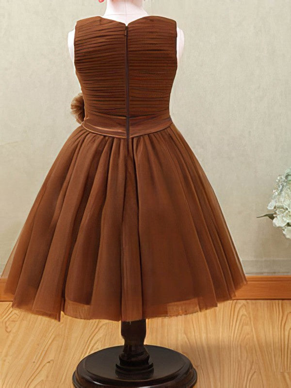 A-Line Scoop Neck Tulle Sashes/Ribbons Flower Girl Dresses