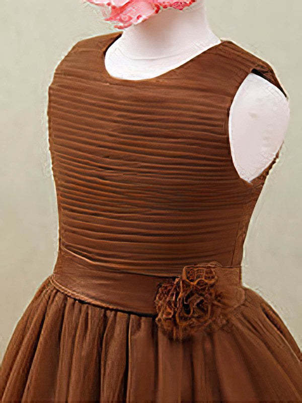 A-Line Scoop Neck Tulle Sashes/Ribbons Flower Girl Dresses