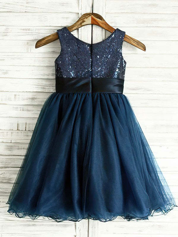 Ball Gown Scoop Neck Tulle Sequined Ankle-length Ruffles Flower Girl Dresses