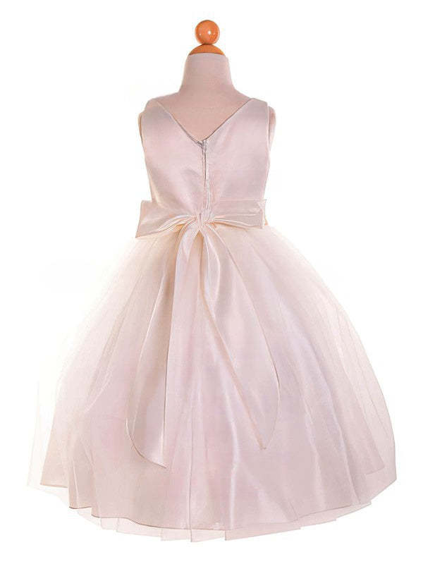 Cheap Tea-length Flower Girl Dresses with Bow - A-line Scoop Neck Tulle