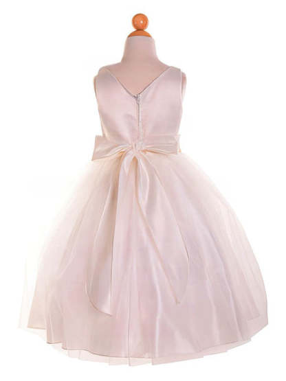 Cheap Tea-length Flower Girl Dresses with Bow - A-line Scoop Neck Tulle