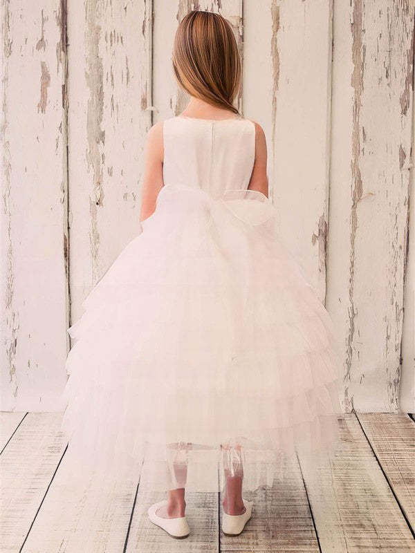 Princess Scoop Neck Tulle Beading Ankle-length Flower Girl Dresses