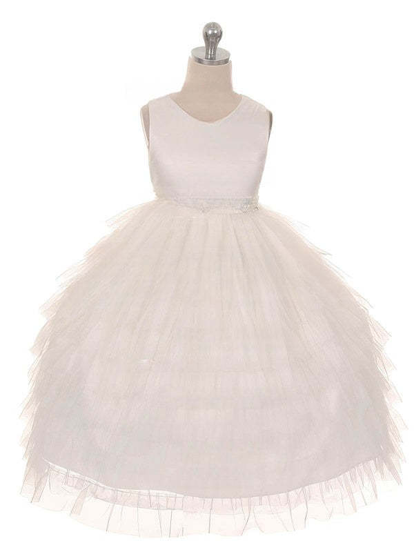 Princess Scoop Neck Tulle Beading Ankle-length Flower Girl Dresses