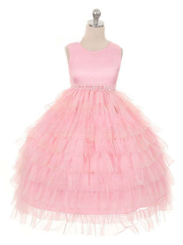 Princess Scoop Neck Tulle Beading Ankle-length Flower Girl Dresses