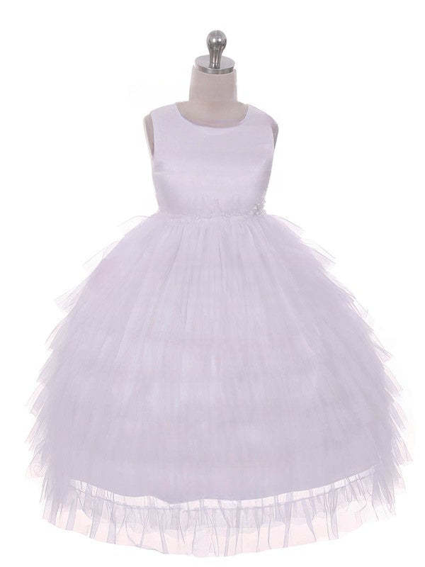 Princess Scoop Neck Tulle Beading Ankle-length Flower Girl Dresses