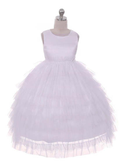 Princess Scoop Neck Tulle Beading Ankle-length Flower Girl Dresses