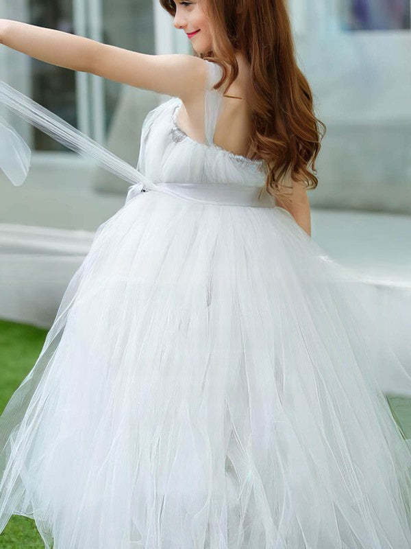 Flower Girl Dresses with Square Neckline & Tulle Sashes - Trendy & Stylish