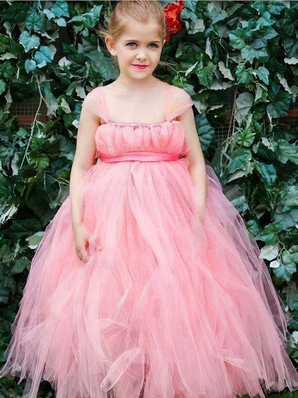 Flower Girl Dresses with Square Neckline & Tulle Sashes - Trendy & Stylish