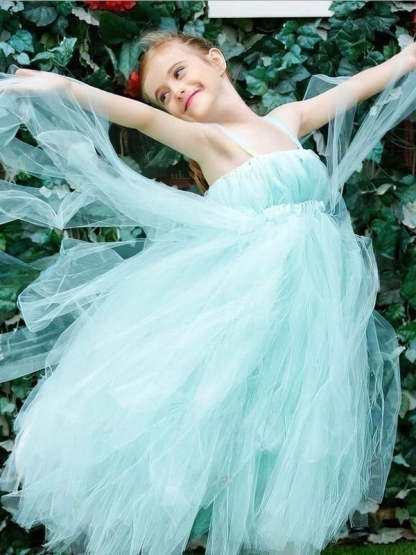 Flower Girl Dresses with Square Neckline & Tulle Sashes - Trendy & Stylish