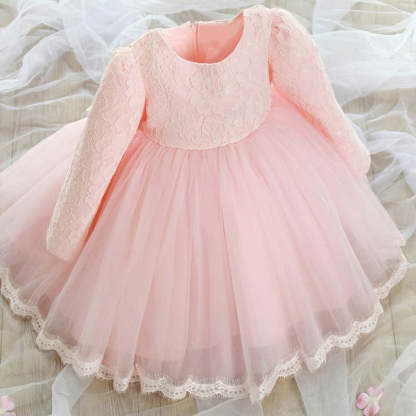 Popular Ball Gown Scoop Neck Lace Tulle Ankle-length Bow Long Sleeve Flower Girl Dresses