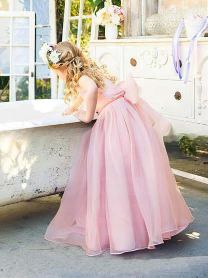 A-line Scoop Neck Organza Prettiest Flower Girl Dresses with Floor-length Sashes/Ribbons