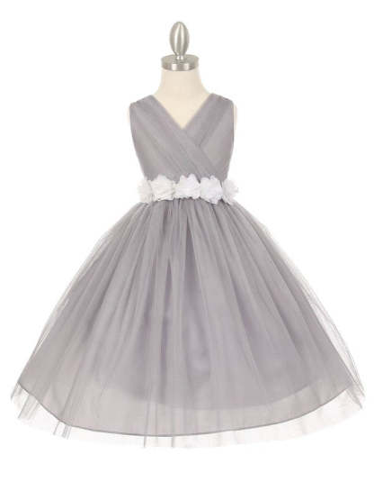 V-neck Tulle Floor-length Ball Gown Simple Flower Girl Dresses with Sashes / Ribbons