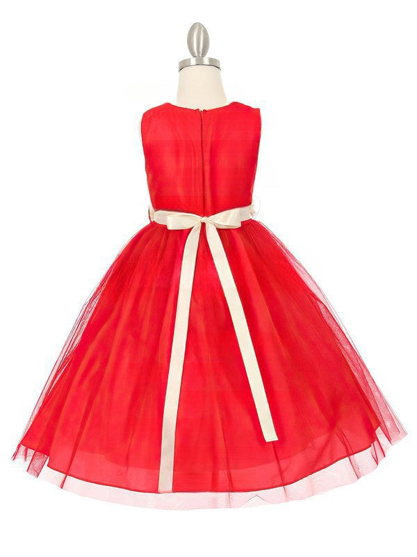 V-neck Tulle Floor-length Ball Gown Simple Flower Girl Dresses with Sashes / Ribbons