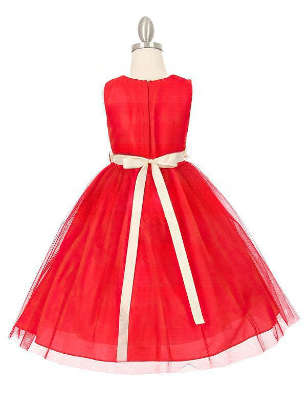 V-neck Tulle Floor-length Ball Gown Simple Flower Girl Dresses with Sashes / Ribbons