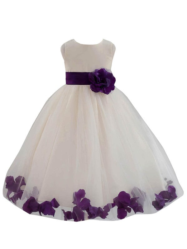 Newest Flower Girl Dresses - Ball Gown Scoop Neck Tulle Floor-length with Sashes / Ribbons
