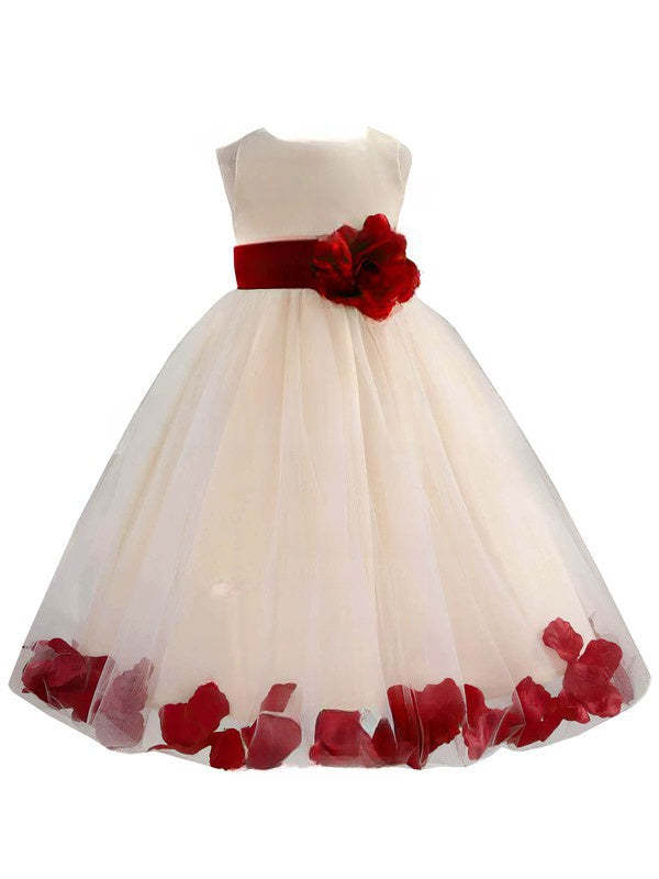 Newest Flower Girl Dresses - Ball Gown Scoop Neck Tulle Floor-length with Sashes / Ribbons