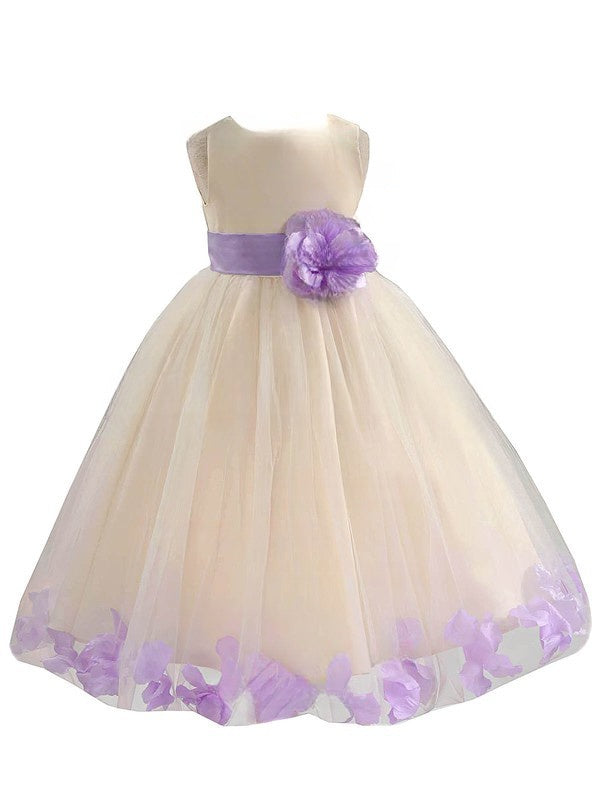 Newest Flower Girl Dresses - Ball Gown Scoop Neck Tulle Floor-length with Sashes / Ribbons