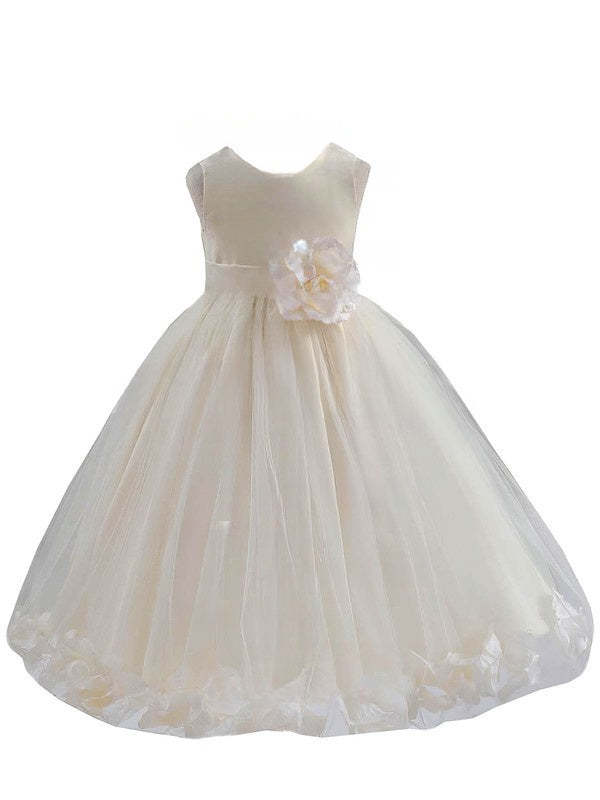 Newest Flower Girl Dresses - Ball Gown Scoop Neck Tulle Floor-length with Sashes / Ribbons