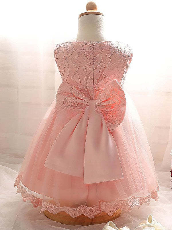 New Arrival Flower Girl Dresses - Ball Gown Scoop Neck Lace Tulle Tea-length Bow