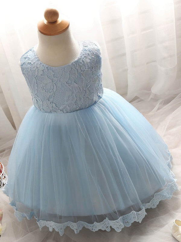 New Arrival Flower Girl Dresses - Ball Gown Scoop Neck Lace Tulle Tea-length Bow