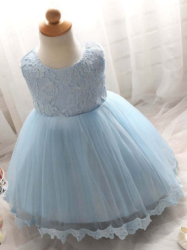 New Arrival Flower Girl Dresses - Ball Gown Scoop Neck Lace Tulle Tea-length Bow
