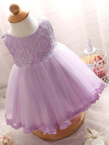New Arrival Flower Girl Dresses - Ball Gown Scoop Neck Lace Tulle Tea-length Bow