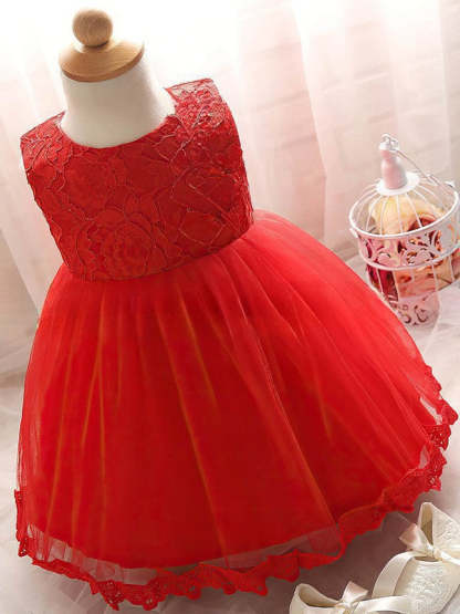 New Arrival Flower Girl Dresses - Ball Gown Scoop Neck Lace Tulle Tea-length Bow