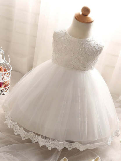 New Arrival Flower Girl Dresses - Ball Gown Scoop Neck Lace Tulle Tea-length Bow