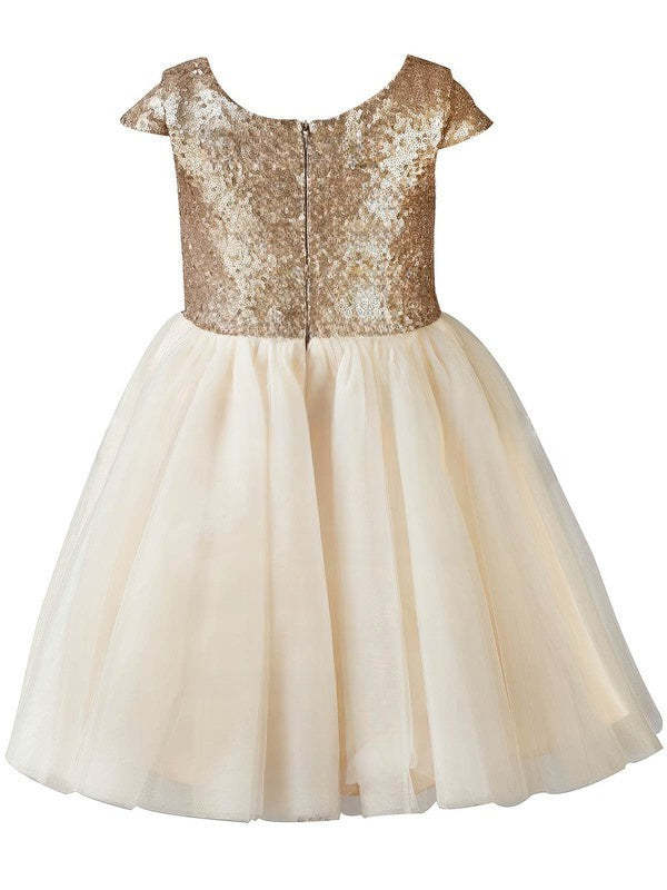A-line Scoop Neck Tulle Sequined Sashes/Ribbons Flower Girl Dresses for Online Shopping