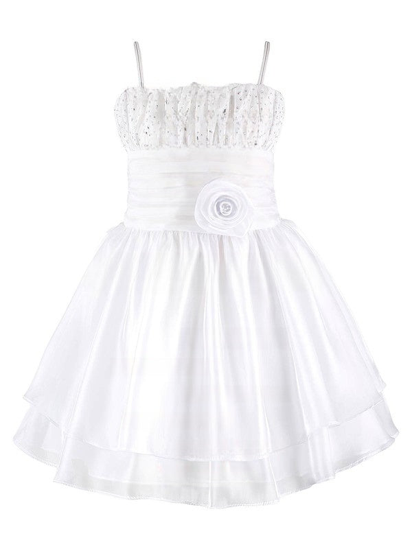Original A-line Square Neckline Organza Beading Knee-length Flower Girl Dresses