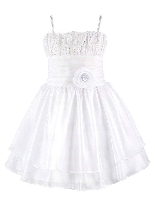 Original A-line Square Neckline Organza Beading Knee-length Flower Girl Dresses