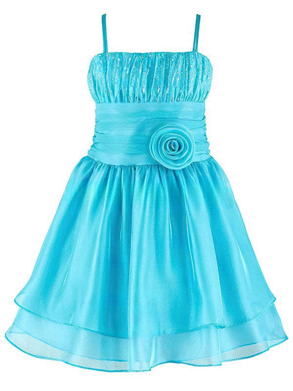 Original A-line Square Neckline Organza Beading Knee-length Flower Girl Dresses