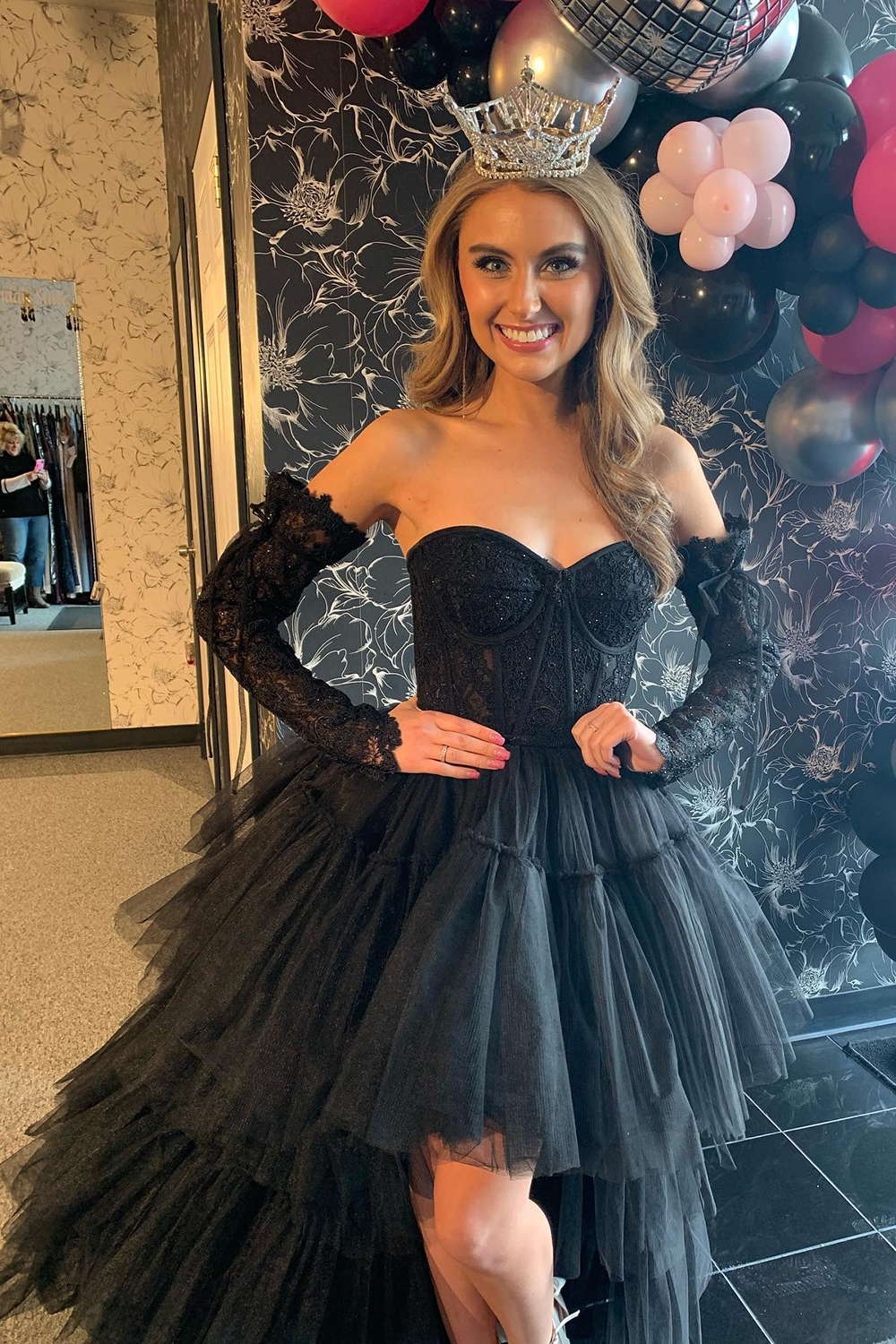 Sweetheart Hot Pink Corset Prom Dress with Appliques in A-Line High-Low Style