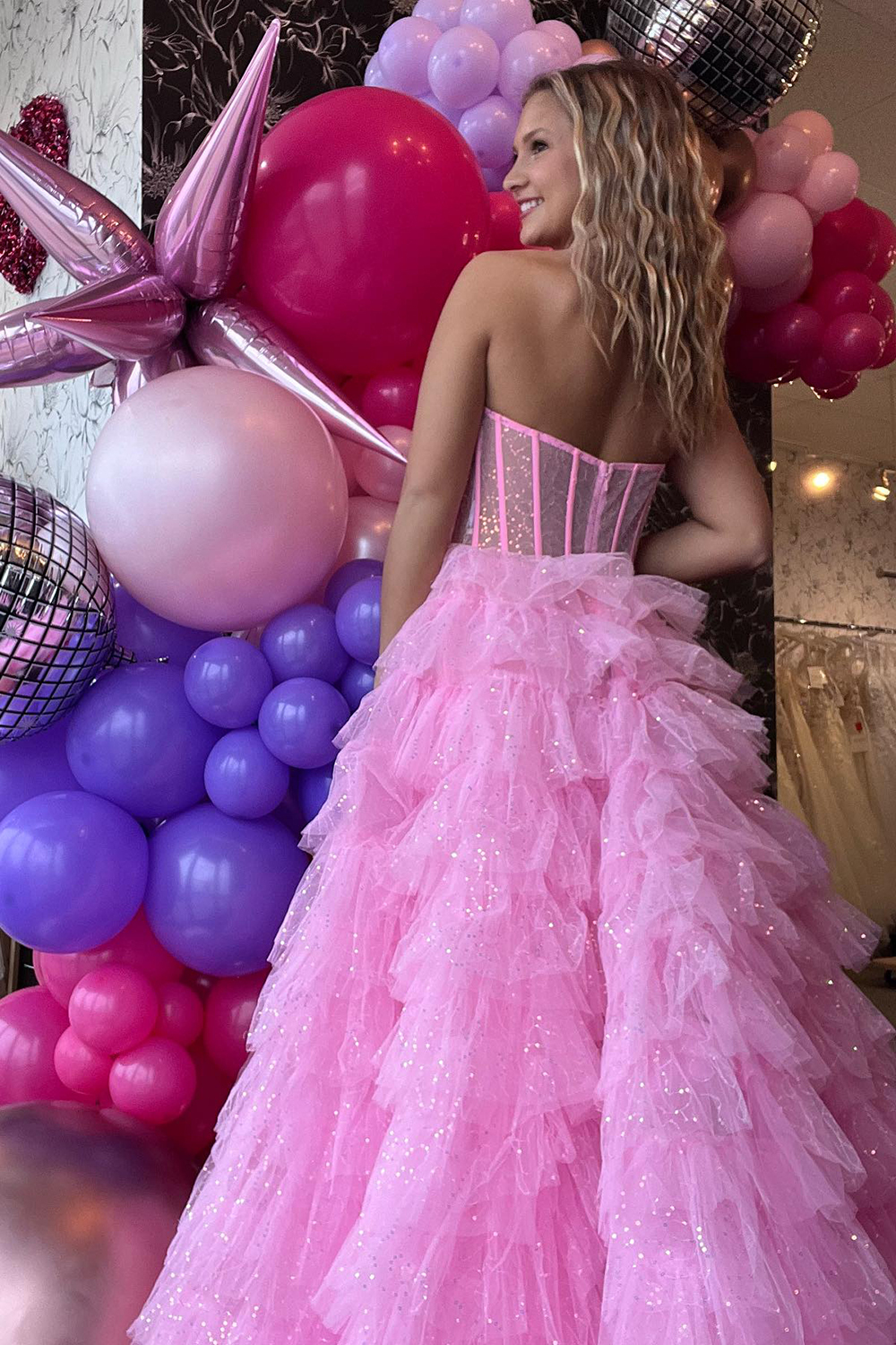 Exquisite Champagne Strapless A-Line Corset Prom Dress with Ruffles