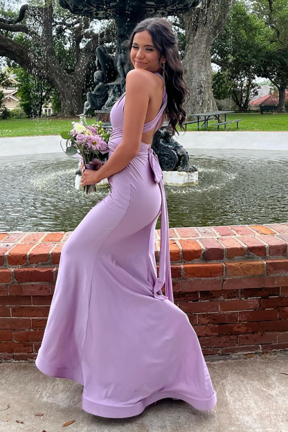 Elegant Light Blue Satin Mermaid Prom Dress with Halter Neckline and Backless Design