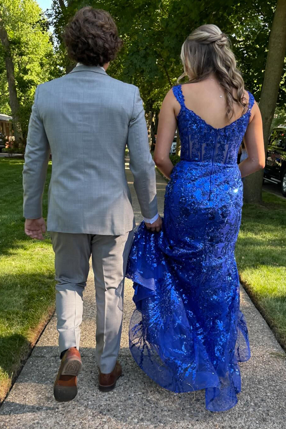 Fuchsia Sparkle Off-Shoulder Tiered Long Prom Dress with Sequins