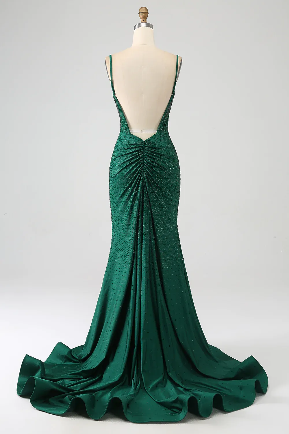 Long V-Neck Prom Dress in Sparkly Light Blue with Beaded Mermaid Cut and Slit