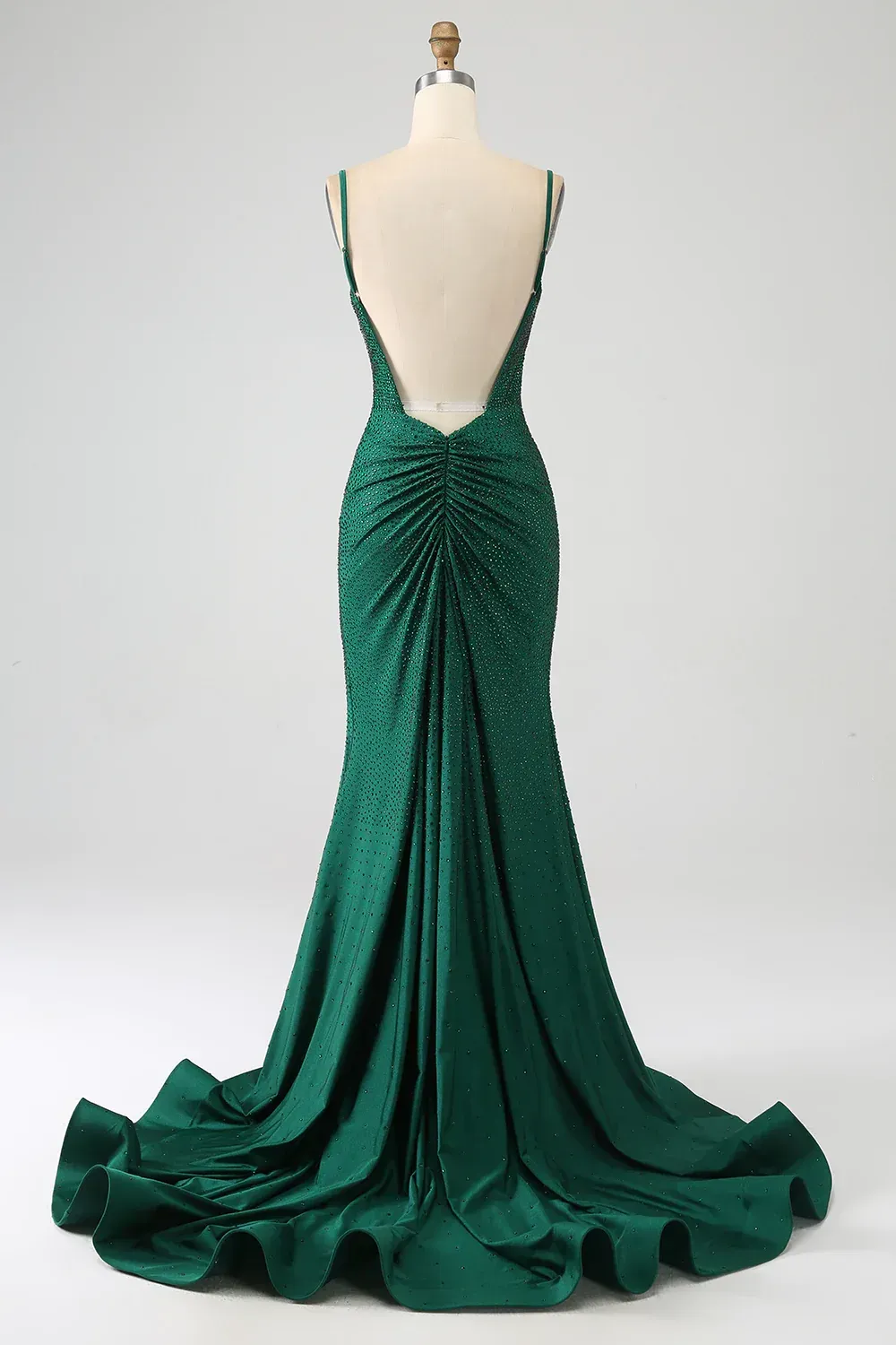 Long V-Neck Prom Dress in Sparkly Light Blue with Beaded Mermaid Cut and Slit