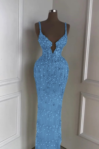 Spaghetti Strap Sleeveless Long Mermaid Formal Dress With Beading