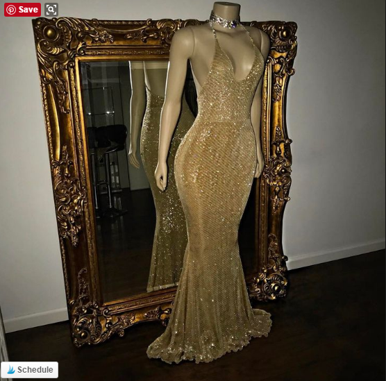 V-Neck Mermaid Elegant Halter Evening Dress With Sequins