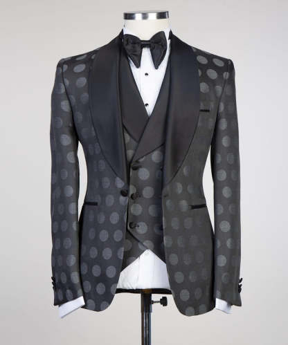 Black Fashion Pattern Best-Fitted Shawl Lapel One-Button Men's Suits
