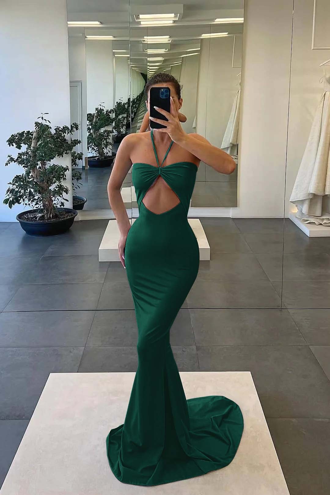 Strapless Blue Mermaid Evening Dress With Sleeveless Halter