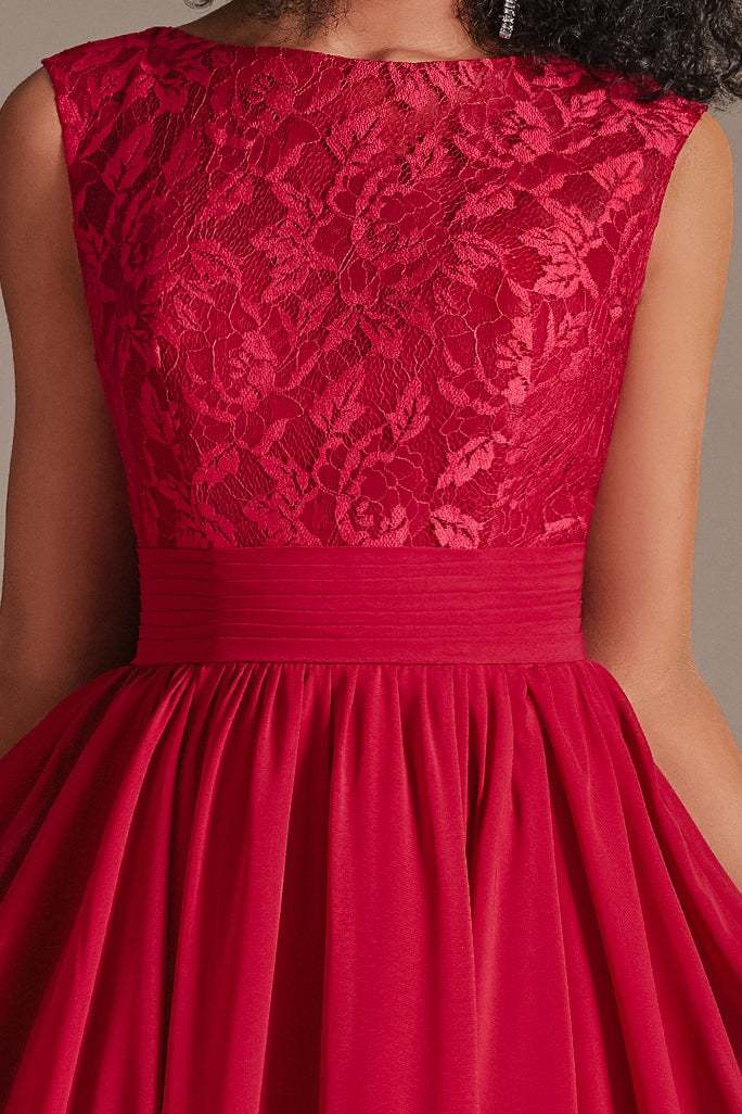 Red Sleeveless Lace Bridesmaid Dress