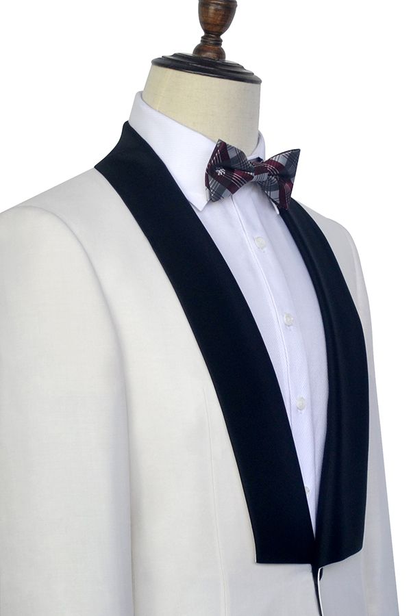 Black Knife Collar Classic White One-Button Wedding Suits for Men Wedding Tuxedos