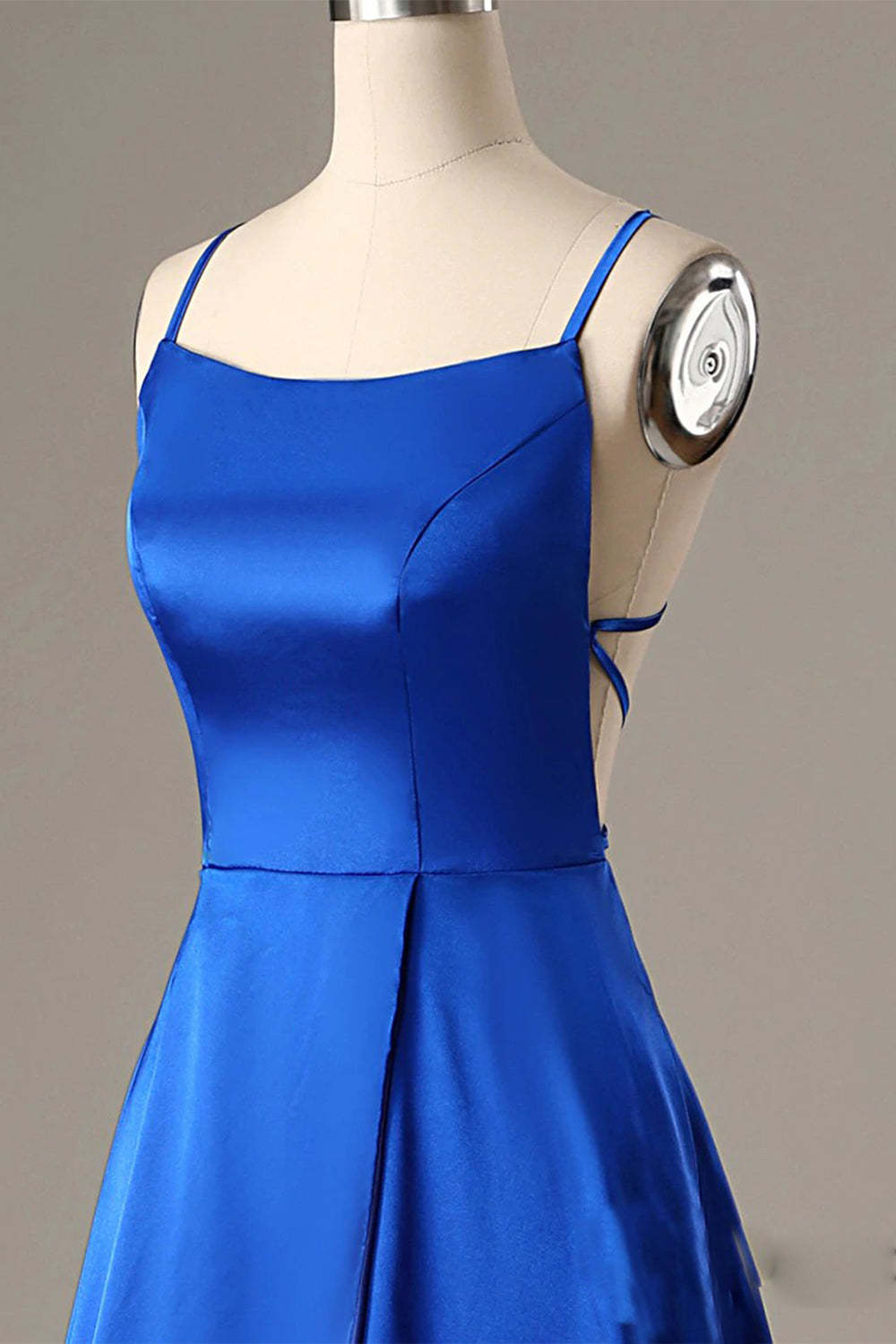 A Line Prom Dress in Royal Blue with Halter and Backless Design