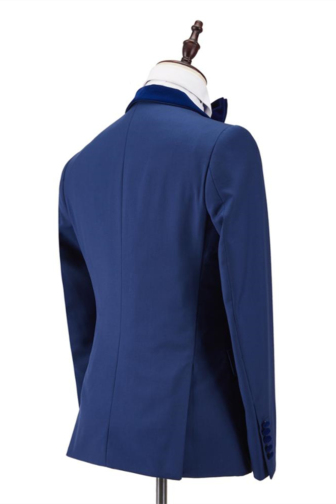 Royal Blue Stitching Velvet Shawl Lapel One Button Men's Formal Prom Suit Wedding Tuxedos