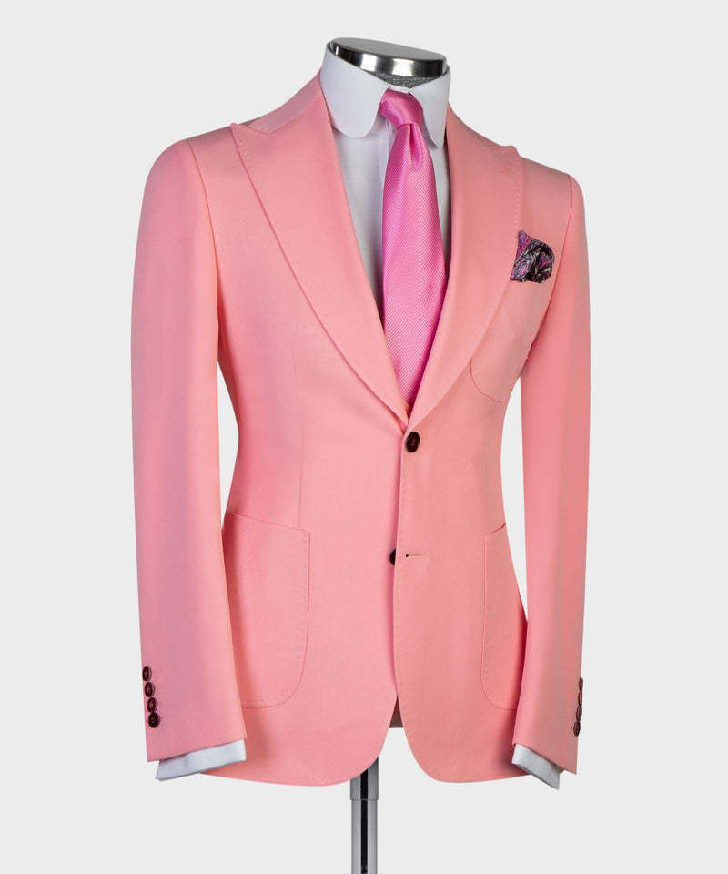 Dick Fashion Pink Peaked Lapel Slim Fit Three-Piece Men's Suits for Prom