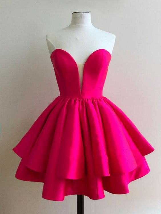 Fuchsia Charming Sweetheart Double Layer Bud Strapless Short Mini cocktail Dress