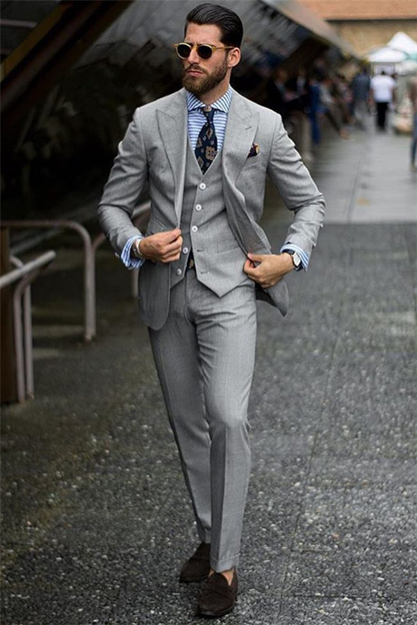 Classic Grey Three-Piece Suits for Prom Male Groom Suit