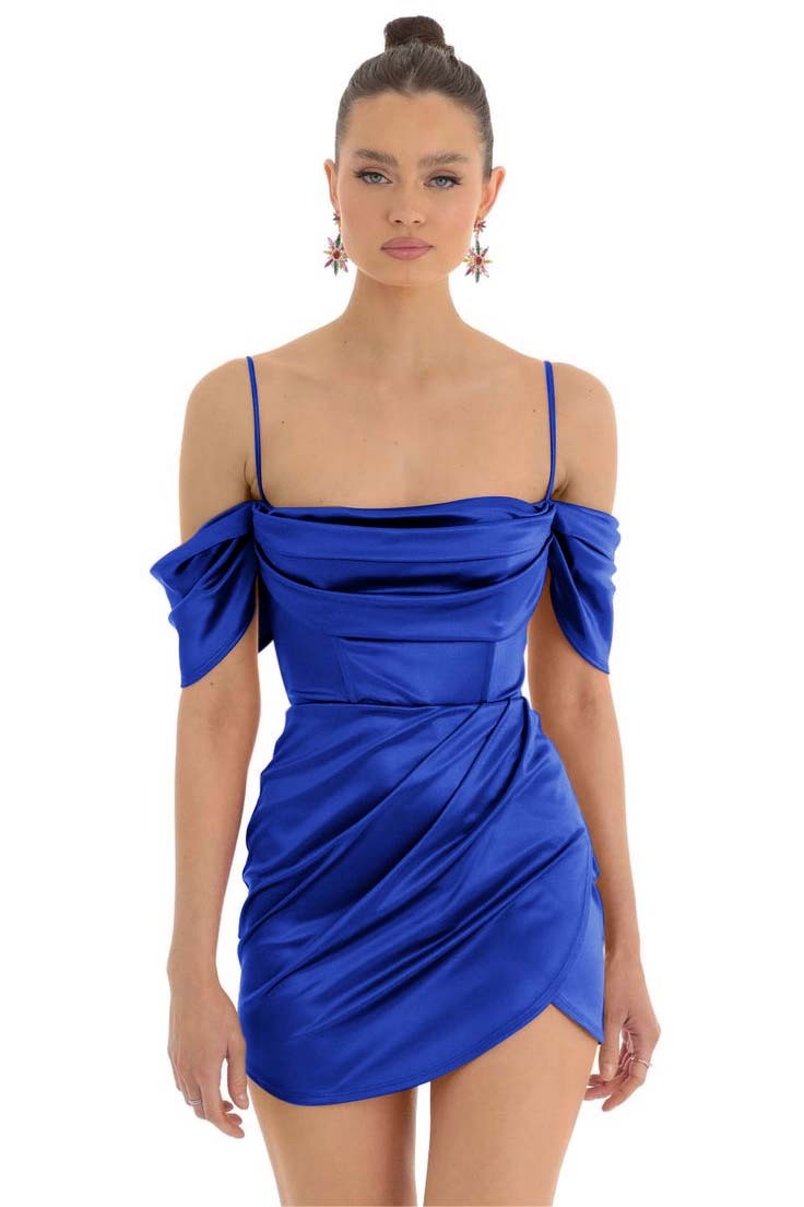 Pretty Fuchsia Spaghetti-Straps Pleats Off-The-Shoulder Short Mini Homecoming Dress
